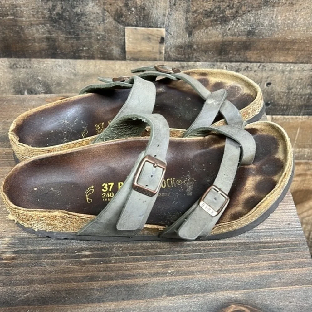 Birkenstock Sandals 37 MAYARI Mocca Buckle Slide Womens 6 Regular Fit Birko-Flor